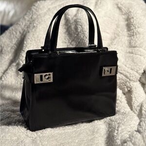 Salvatore Ferragamo Wanda Black Satchel with Silver Accents
